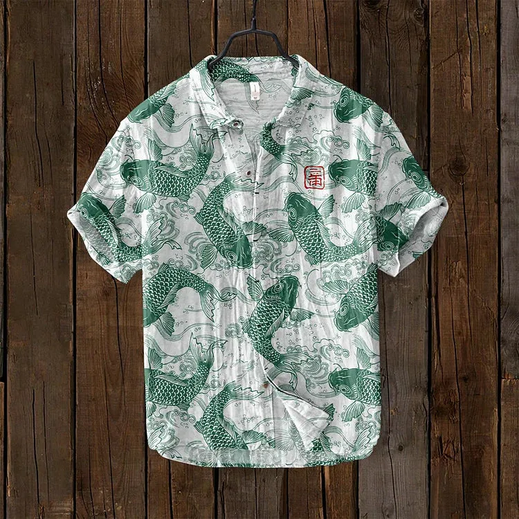 Japanese-inspired Osamu vintage fish linen shirt