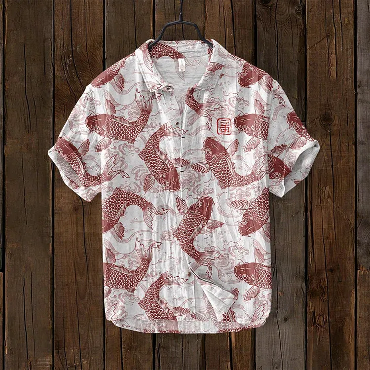 Japanese-inspired Osamu vintage fish linen shirt