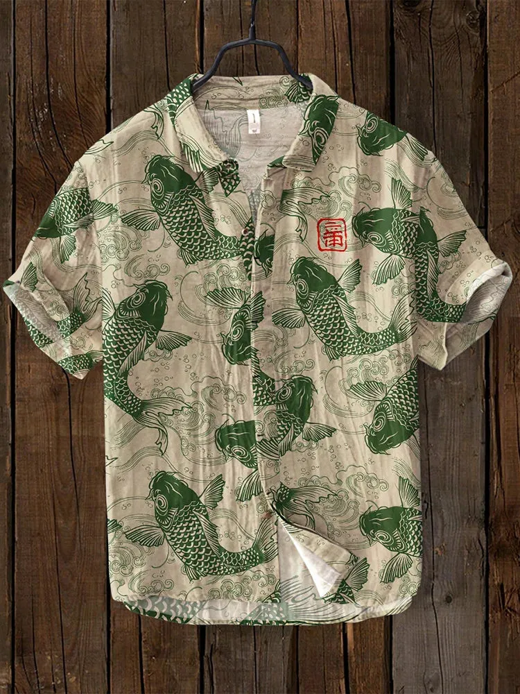 Japanese-inspired Osamu vintage fish linen shirt