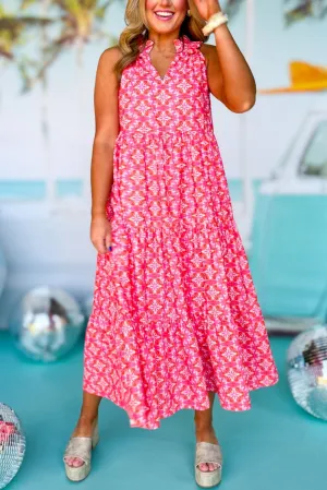 KaleaBoutique Floral Print Frilly Neck Sleeveless Tiered Maxi Dress