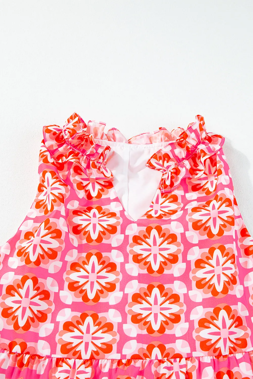 KaleaBoutique Floral Print Frilly Neck Sleeveless Tiered Maxi Dress