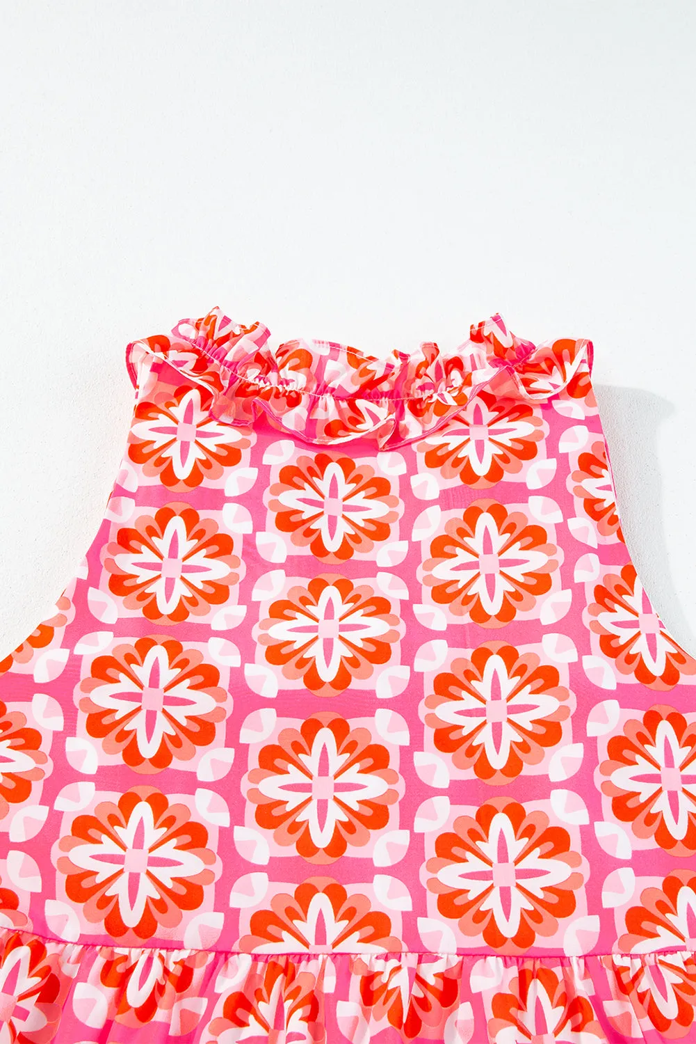 KaleaBoutique Floral Print Frilly Neck Sleeveless Tiered Maxi Dress