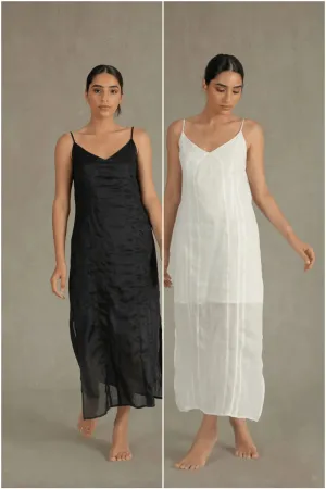 Léa Slip Dress White & Black