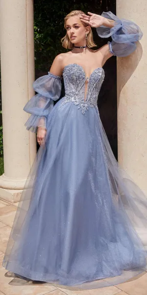 Ladivine CD830 Long Strapless Ball Gown with Removable Sleeves