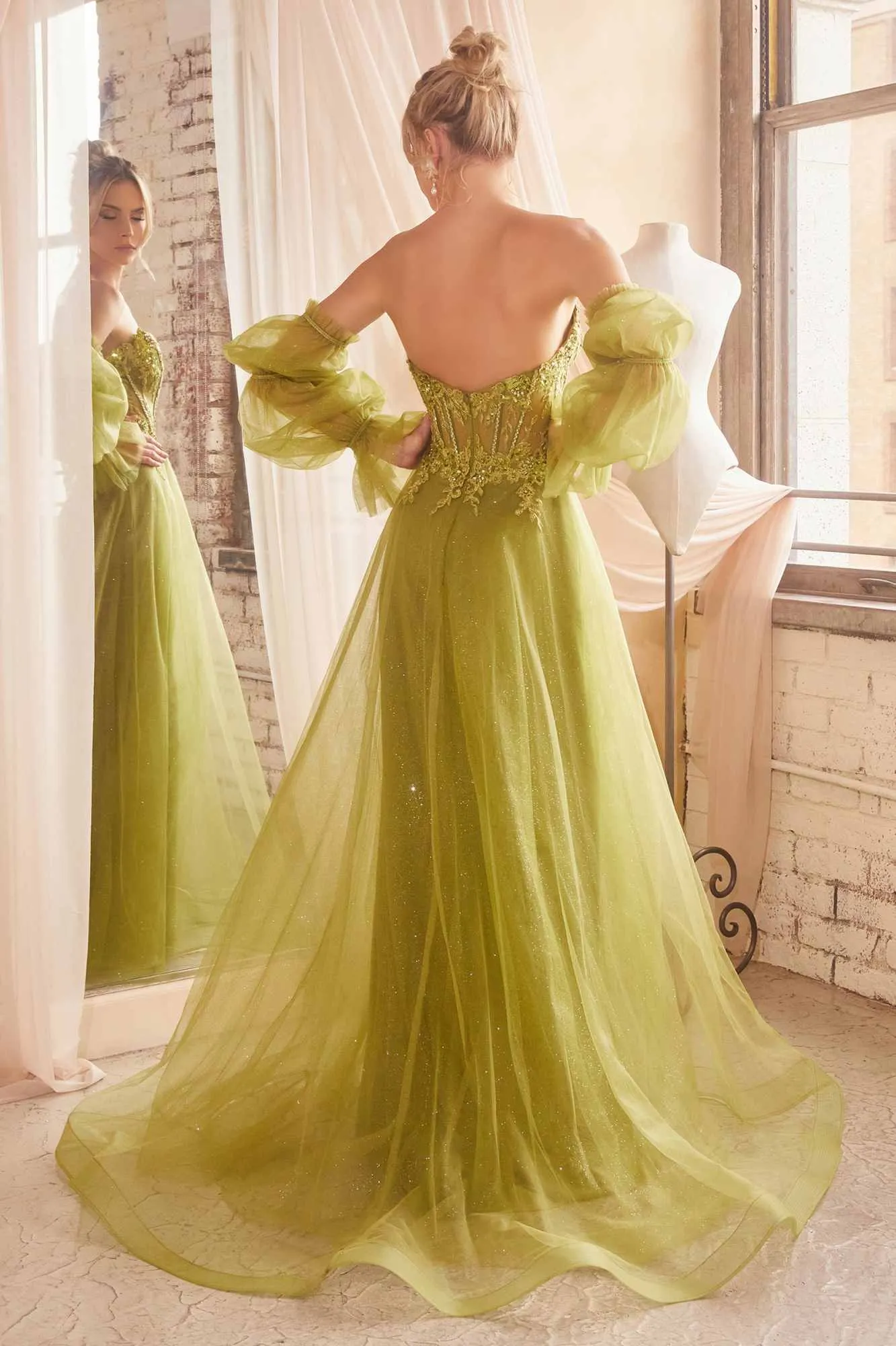 Ladivine CD830 Long Strapless Ball Gown with Removable Sleeves