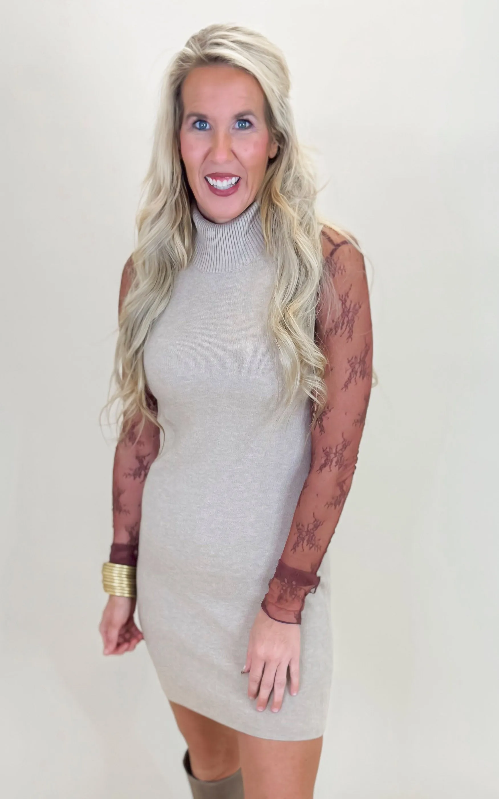 Latte Sleeveless Turtleneck Sweater Dress** - Final Sale