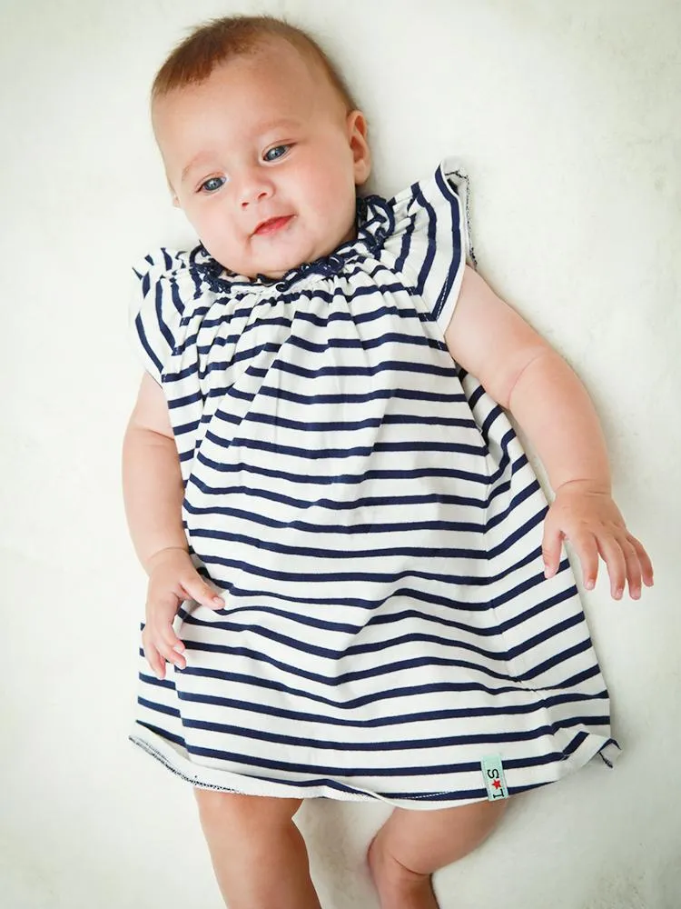 Lilly & Sid Organic - Pink & White Striped Baby Girl Dress - 0-3 & 6-12 Months