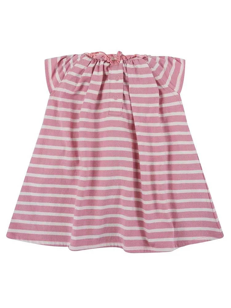 Lilly & Sid Organic - Pink & White Striped Baby Girl Dress - 0-3 & 6-12 Months