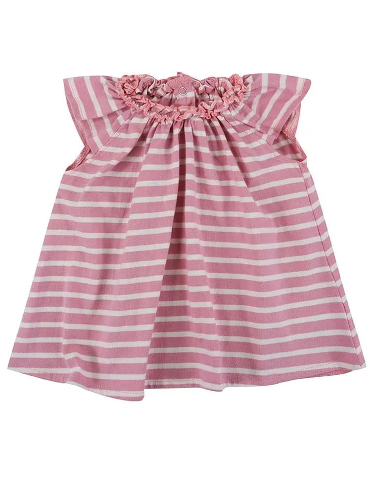 Lilly & Sid Organic - Pink & White Striped Baby Girl Dress - 0-3 & 6-12 Months