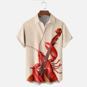 Lobster Violin Button Pocket Short Sleeve Shirt