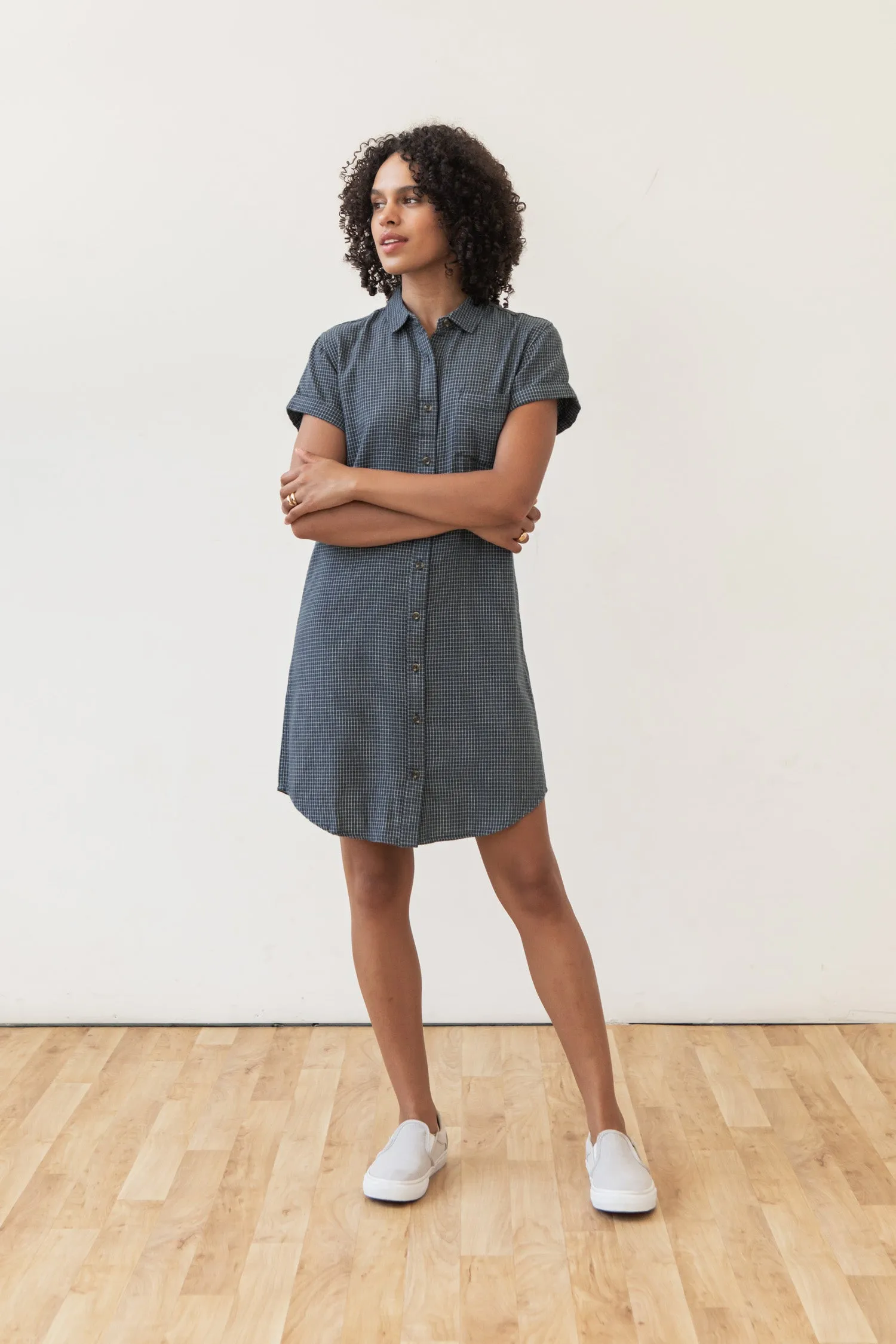Loren Shirt Dress / Navy Grid
