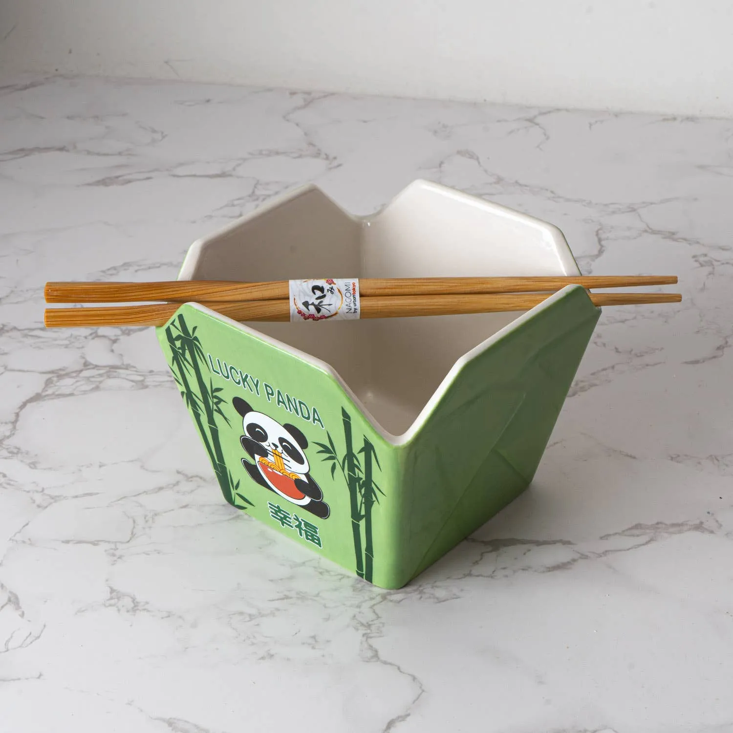 Lucky Panda Ceramic Takeout Box with Chopsticks