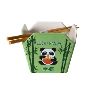 Lucky Panda Ceramic Takeout Box with Chopsticks