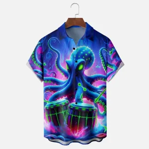 Marine Life Octopus Music Chest Pocket Hawaiian Shirt