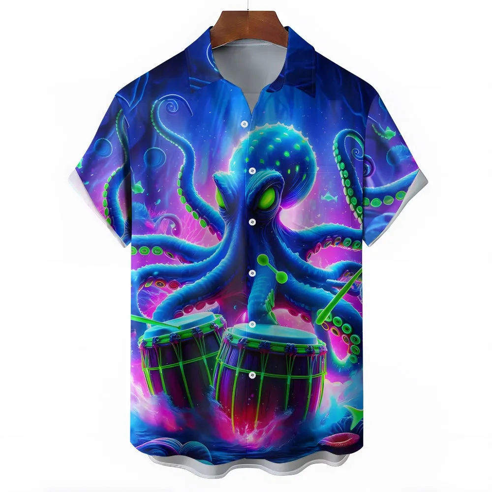 Marine Life Octopus Music Chest Pocket Hawaiian Shirt