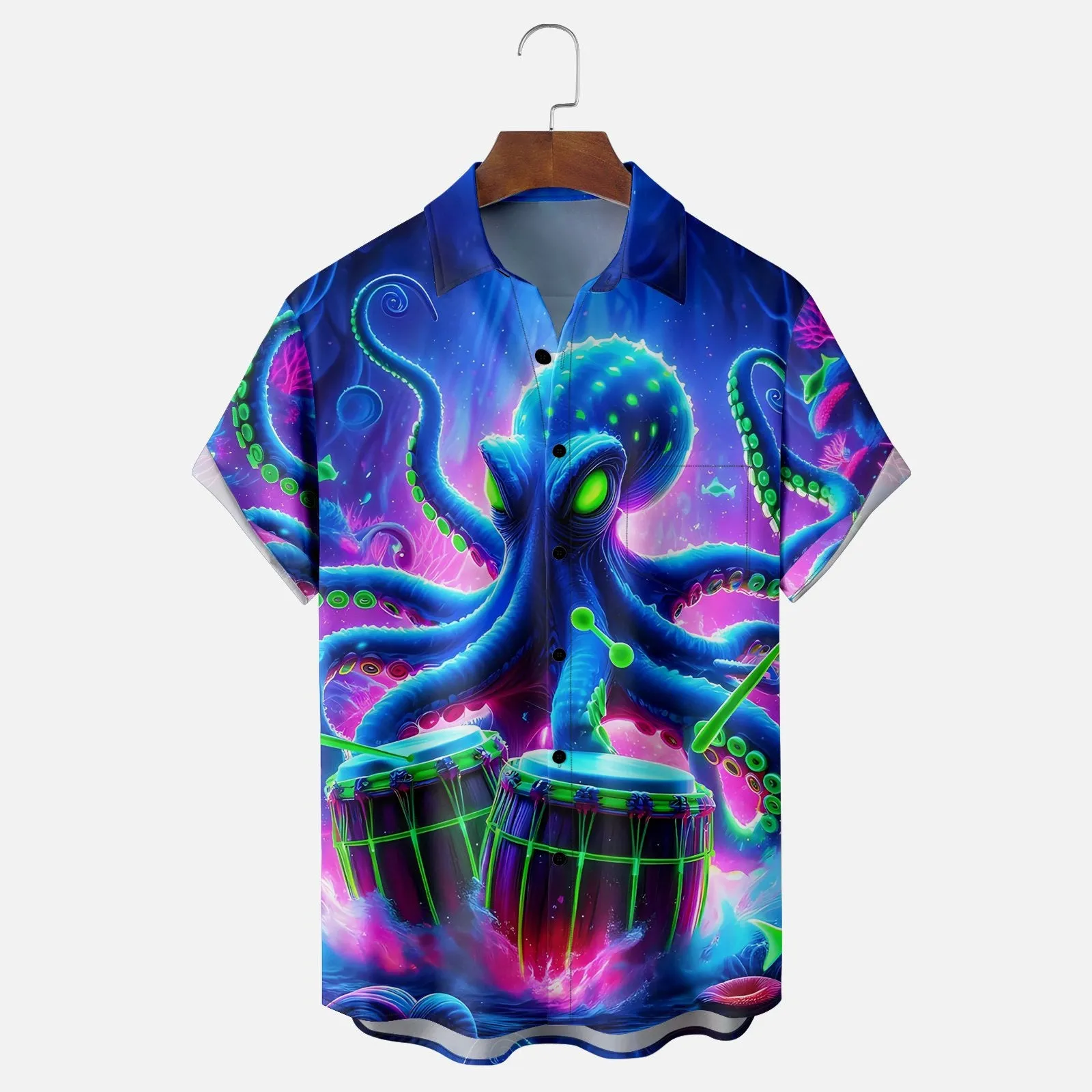 Marine Life Octopus Music Chest Pocket Hawaiian Shirt