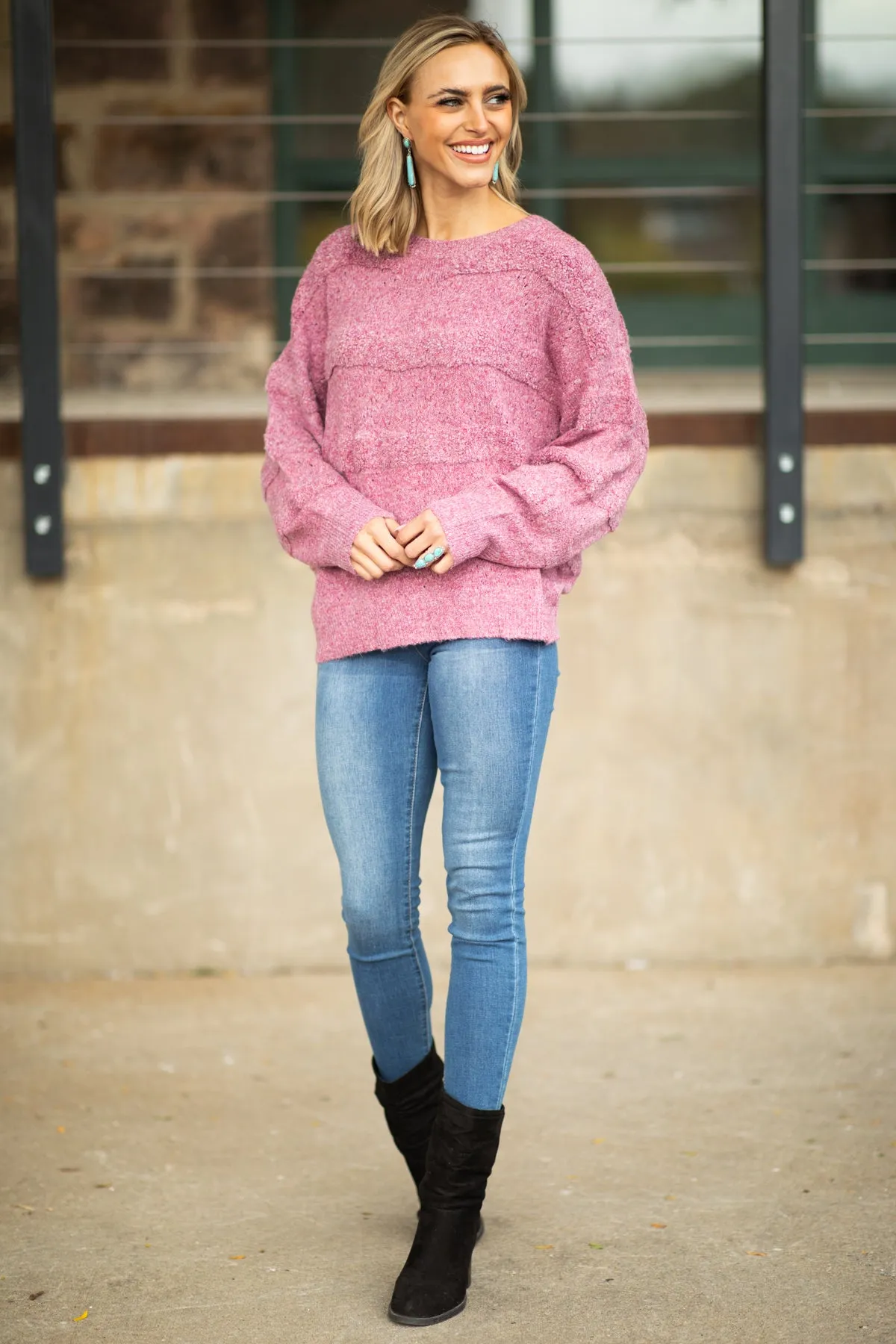Mauve Textured Tonal Stripe Sweater