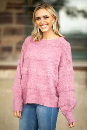 Mauve Textured Tonal Stripe Sweater