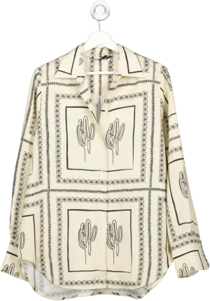 Mehtap Elaidi Cream Oversize Classic Shirt Cactus Print UK S