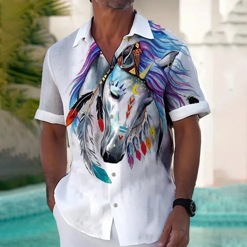 Men's Fashion Casual Art Print Short-Sleeved Shirt