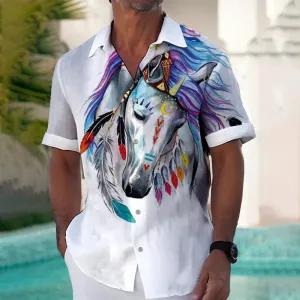Men's Fashion Casual Art Print Short-Sleeved Shirt