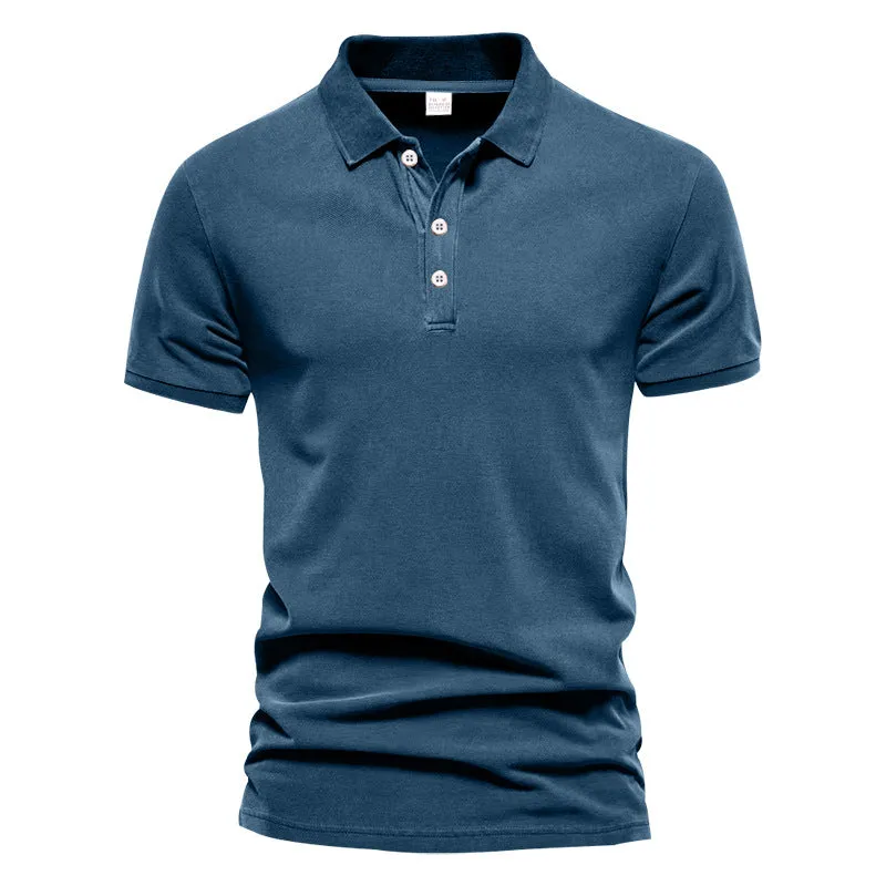 Men's Striped Twill Short Sleeve Lapel Polo Shirt
