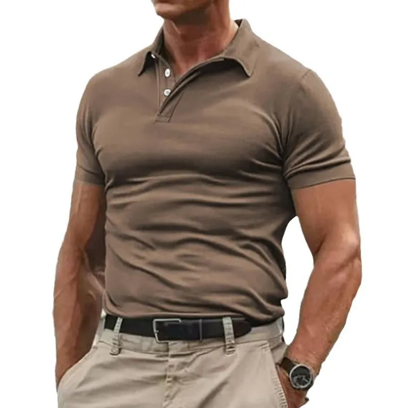 Men's Striped Twill Short Sleeve Lapel Polo Shirt