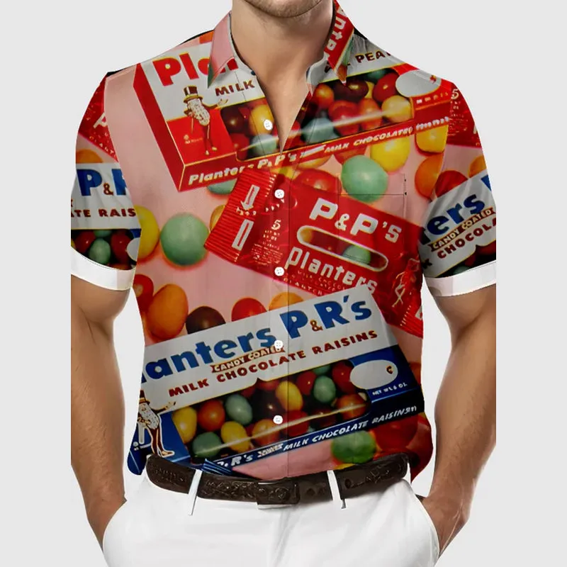 Men's Vintage Chocolate Covered Raisins Candy Short Sleeve Shirt