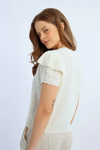 Molly Bracken Off White Short Sleeve Sequin Jumper