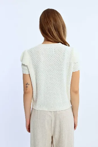 Molly Bracken Off White Short Sleeve Sequin Jumper