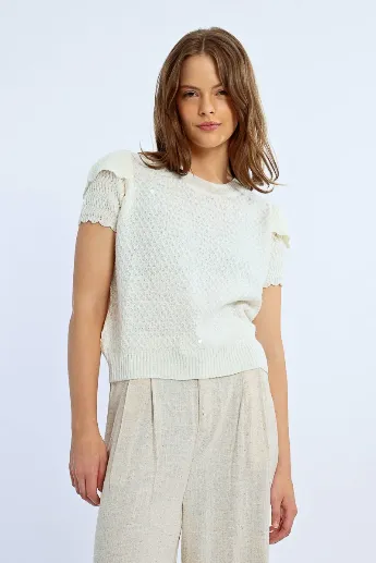 Molly Bracken Off White Short Sleeve Sequin Jumper