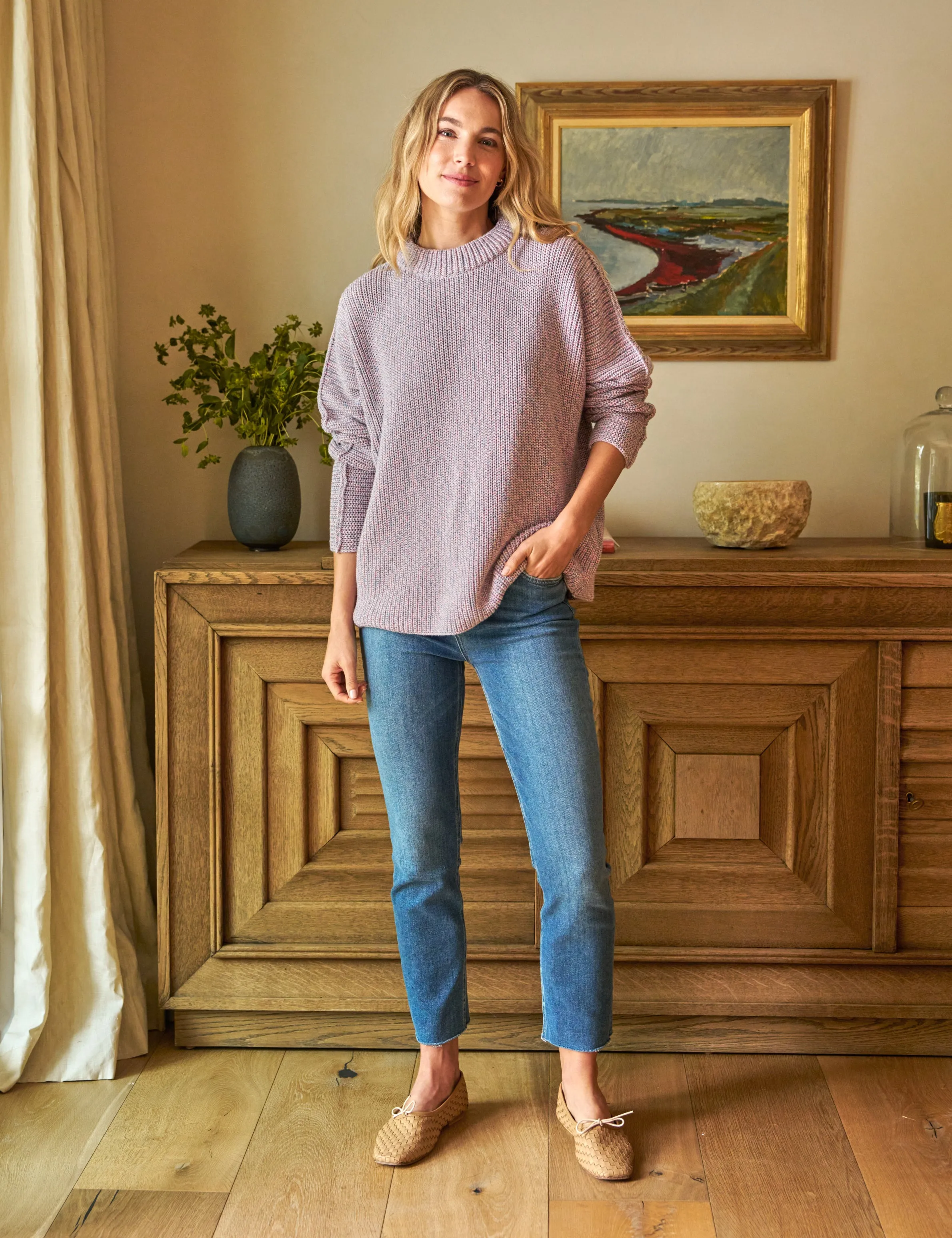 MONTECITO SWEATER Pink and Blue Marl, Pure Italian Cotton