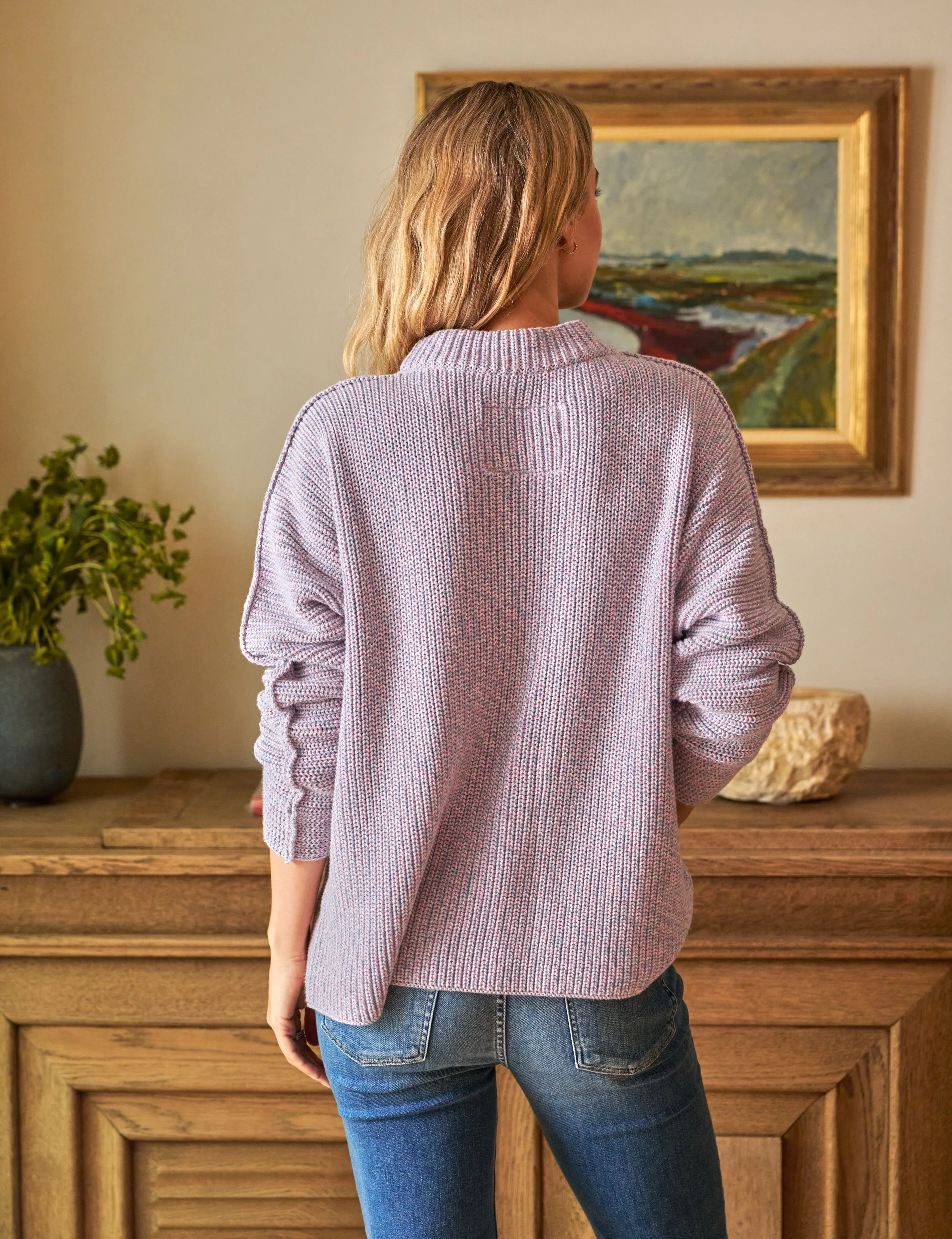 MONTECITO SWEATER Pink and Blue Marl, Pure Italian Cotton
