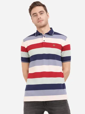 Multicolor Striped Slim Fit Polo T-Shirt | JadeBlue