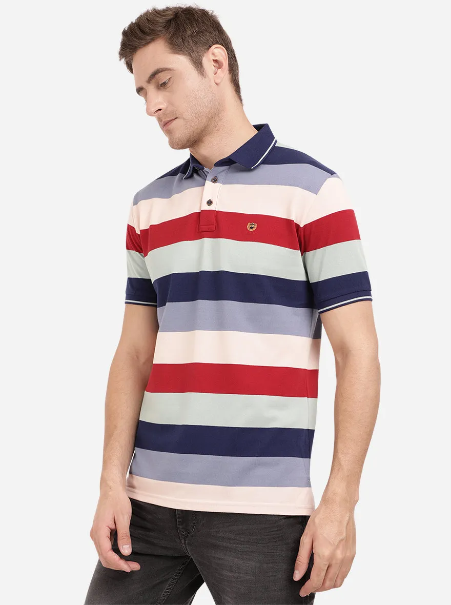 Multicolor Striped Slim Fit Polo T-Shirt | JadeBlue