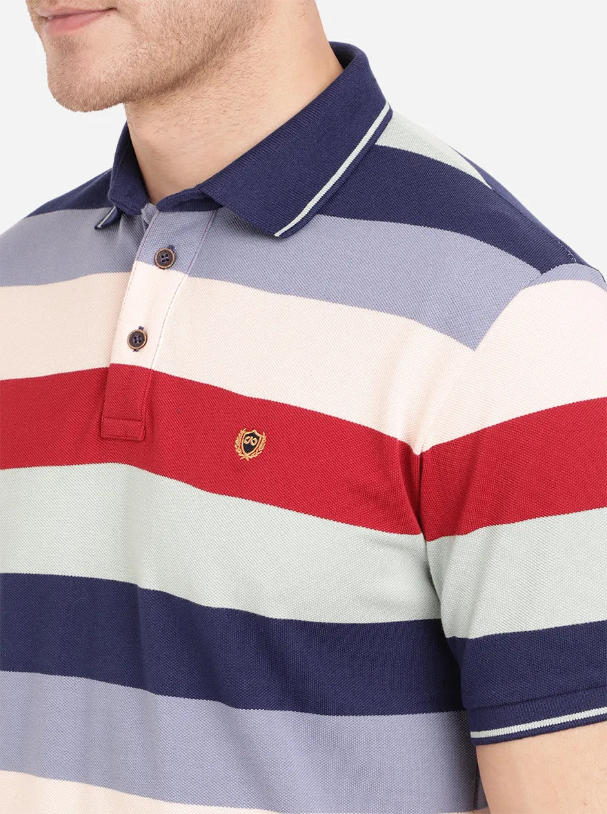 Multicolor Striped Slim Fit Polo T-Shirt | JadeBlue