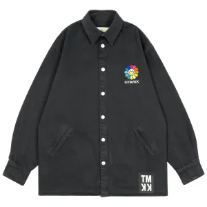 Murakami Flowers Embroidery Patch Cotton Shirts