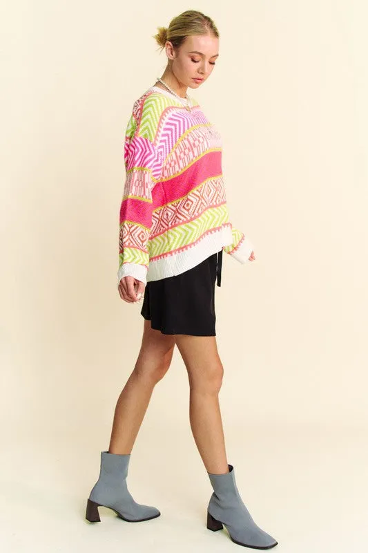 Neon Pink & Green Mixed Pattern Sweater
