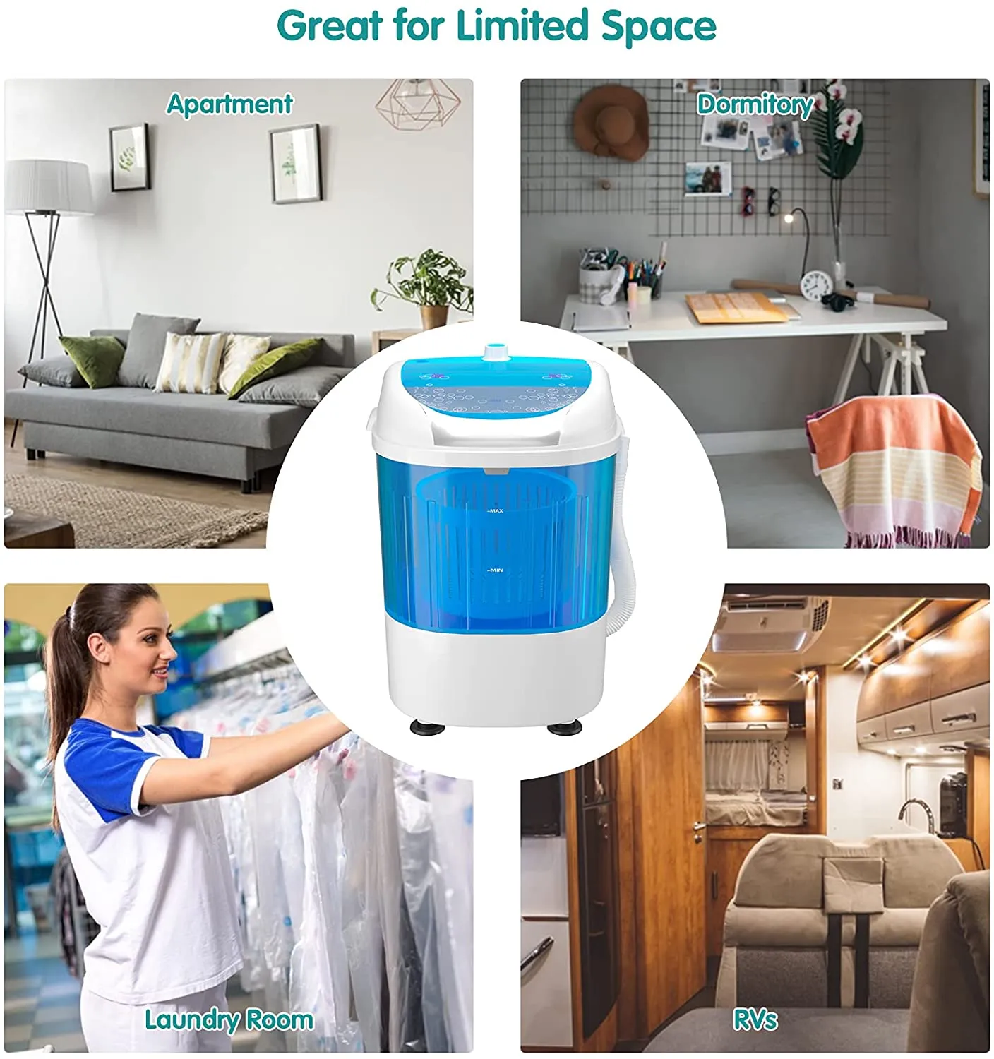 New in box! Renatone 5.5lbs Mini 2 in 1 Washing Machine w/Spin Dryer, Portable Clothing Washer Single Tub, Compact w/ Cycle Basket and Drain Hose! Great for RV, Camping, Dorm