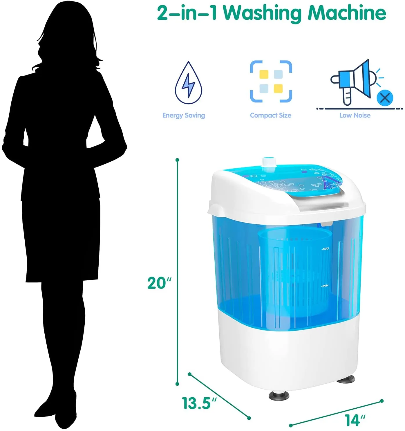 New in box! Renatone 5.5lbs Mini 2 in 1 Washing Machine w/Spin Dryer, Portable Clothing Washer Single Tub, Compact w/ Cycle Basket and Drain Hose! Great for RV, Camping, Dorm