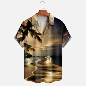 Ocean Gold Beach Art Print Cuban Collar Shirt