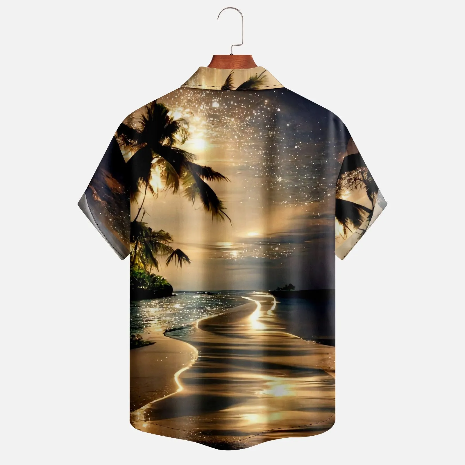 Ocean Gold Beach Art Print Cuban Collar Shirt
