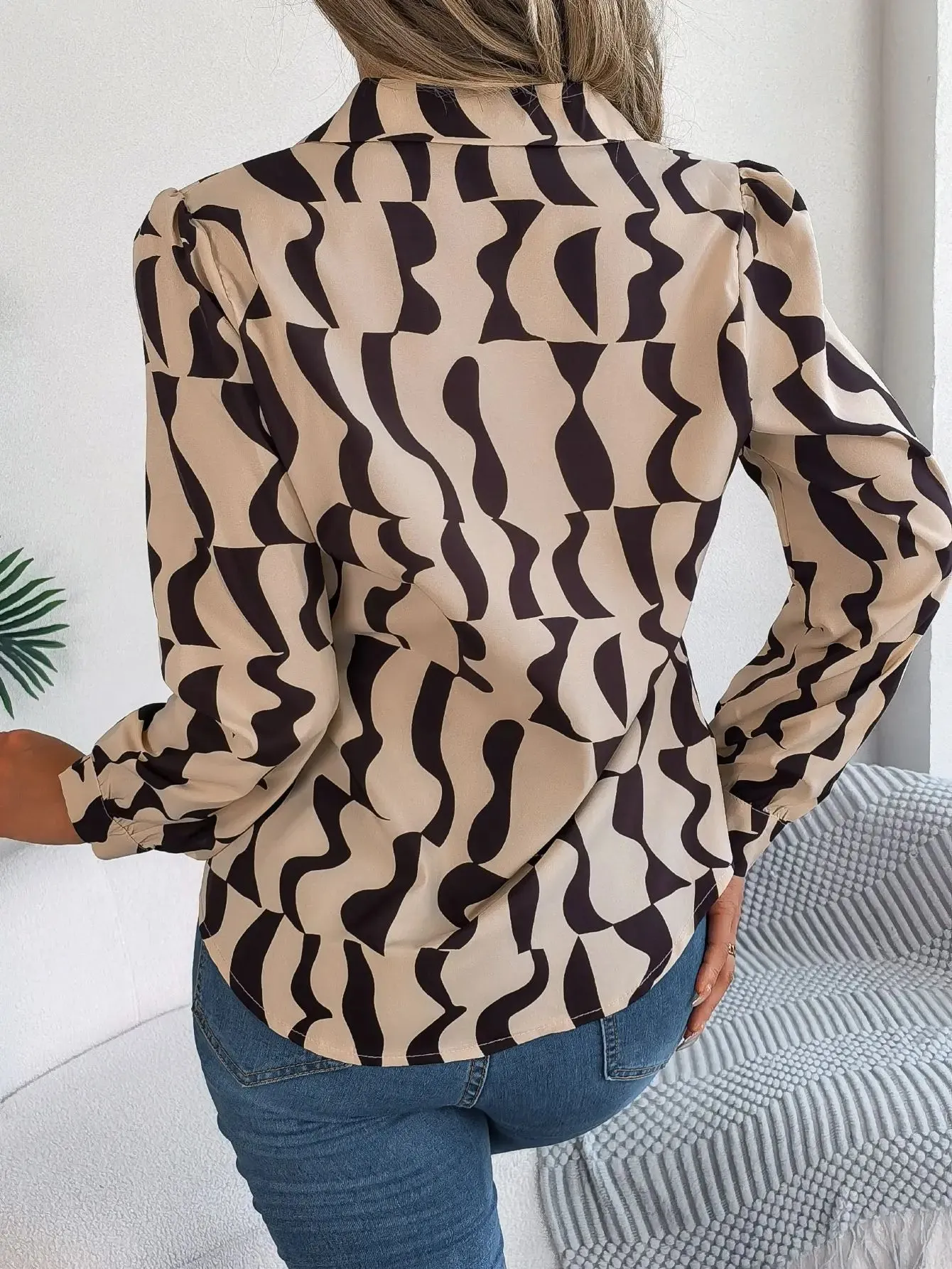 Office Lady Shirts Contrast Stripe Notched Collar Long Sleeve Tops Women Single Breasted Elegant Shirt