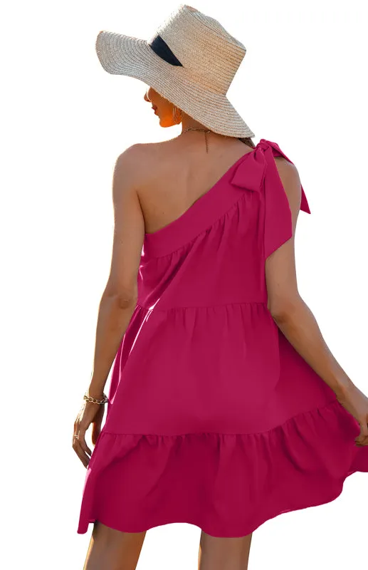 One-Shoulder Ruffle Mini Dress with Tiered Design