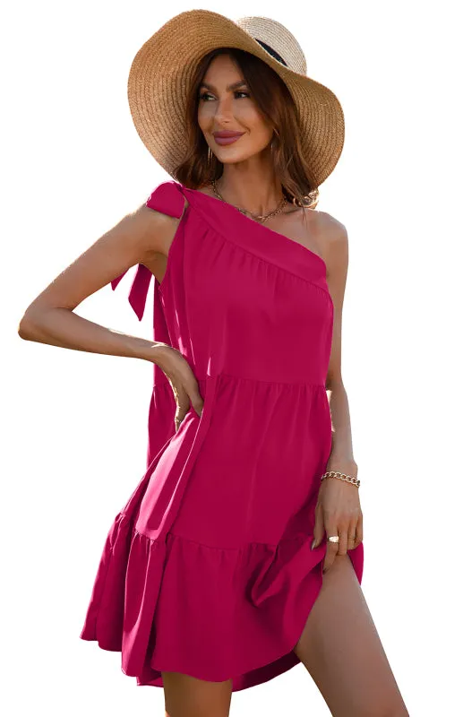 One-Shoulder Ruffle Mini Dress with Tiered Design