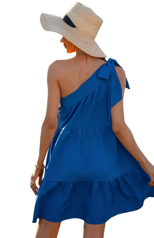 One-Shoulder Ruffle Mini Dress with Tiered Design
