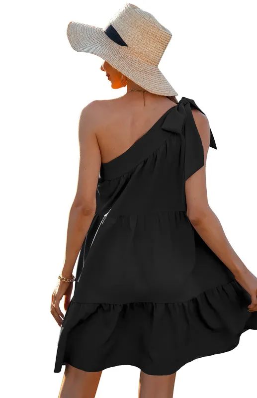 One-Shoulder Ruffle Mini Dress with Tiered Design