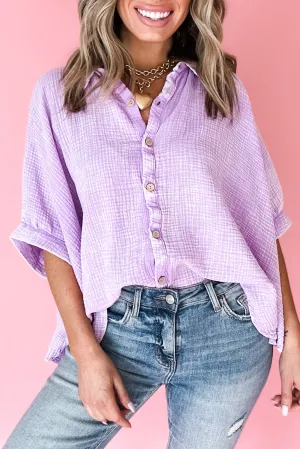 Orchid Petal Vintage Washed Short Sleeve Textured Shirt