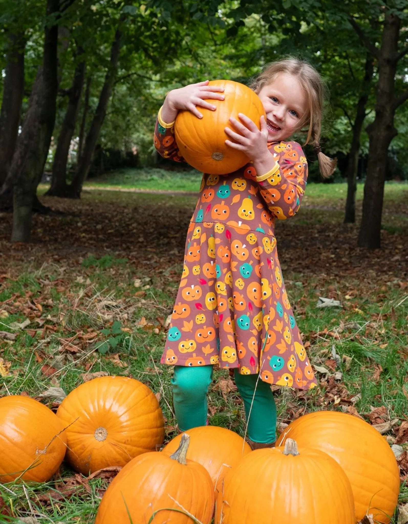 Organic Pumpkin Print Long-Sleeved Skater Dress