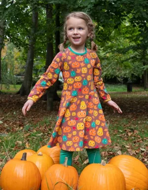 Organic Pumpkin Print Long-Sleeved Skater Dress